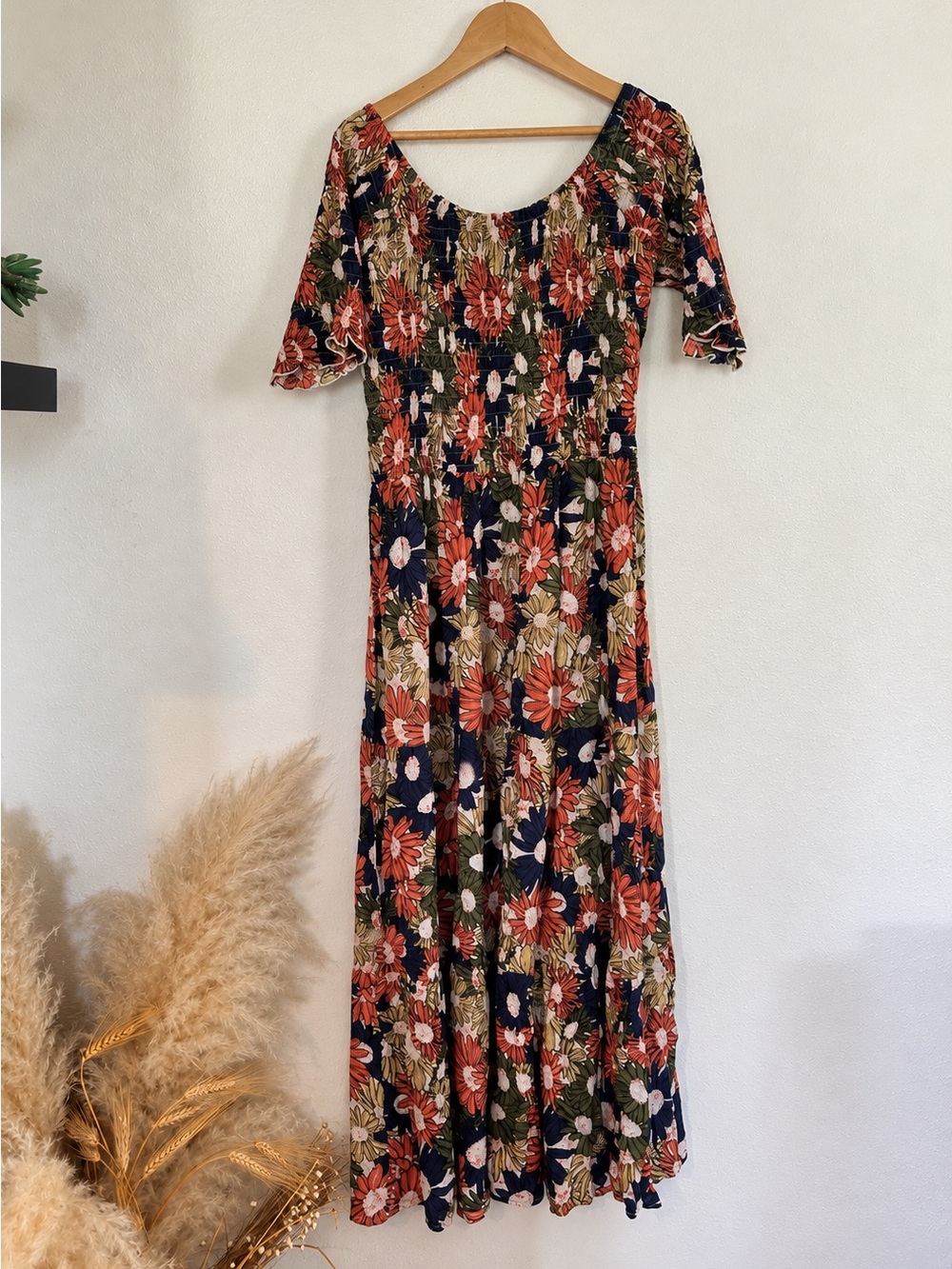 Natural Life Floral Smocked Maxi Dress M Boho Cottagecore Daisy